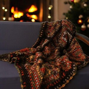 Bohemian Southwestern Crochet Patchwork King Blanket: Fair Isle Moss Stitch in Brown and Burnt Orange