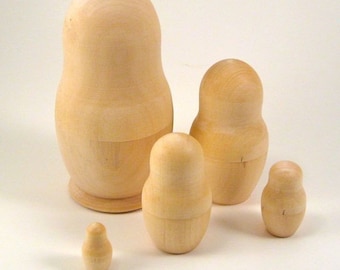 Russian Wooden Nesting Dolls Blank Unpainted Matryoshka 5 set E5B3 pcs D2O1 C6Y5 