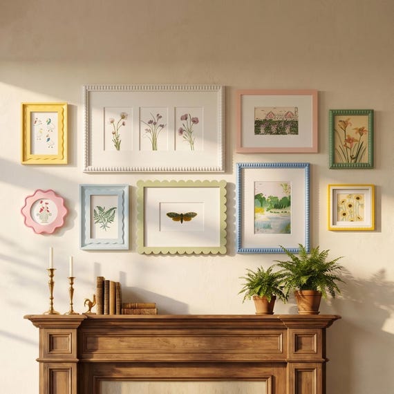 Colorful Scalloped | Beaded Picture Frames, Cottagecore Gallery Wall Set, Pastel Frames for 4x4/4x6/5x7/8x10 Photos, Boho Home Decor Gift
