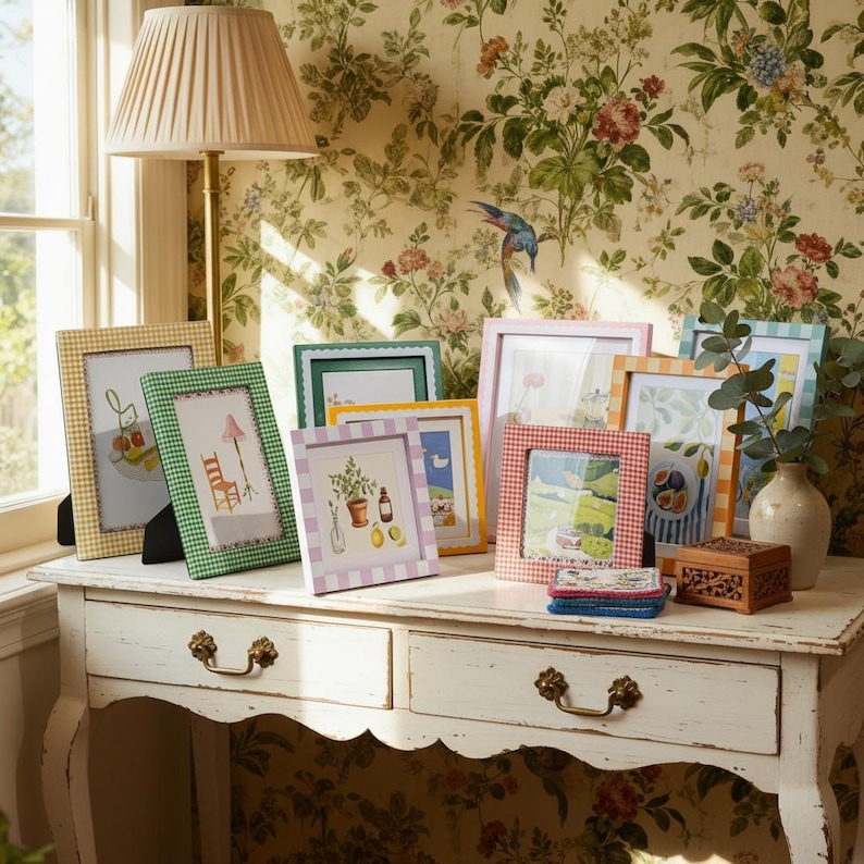 Colorful Gingham Gallery Wall Picture Frame Set, Eclectic Pastel Checkered Photo Frames for Cottagecore Home Decor(4x4, 4x6, 5x7 Single/Set) image 3