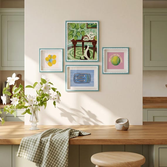 アイドル [MINYYUNY] Aesthetic 4-Cut Frame Color Scalloped Mint Green Picture Frame（4x4-8x10）retro Photo Frame