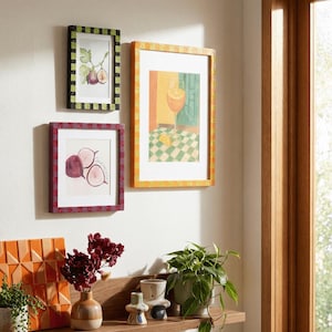 Colorful Glitter Striped Picture Frame (8x10, 6x6, 4x6) Size Vibrant Boho Home Decor Frames for Art Prints, Photos & Desk Decor