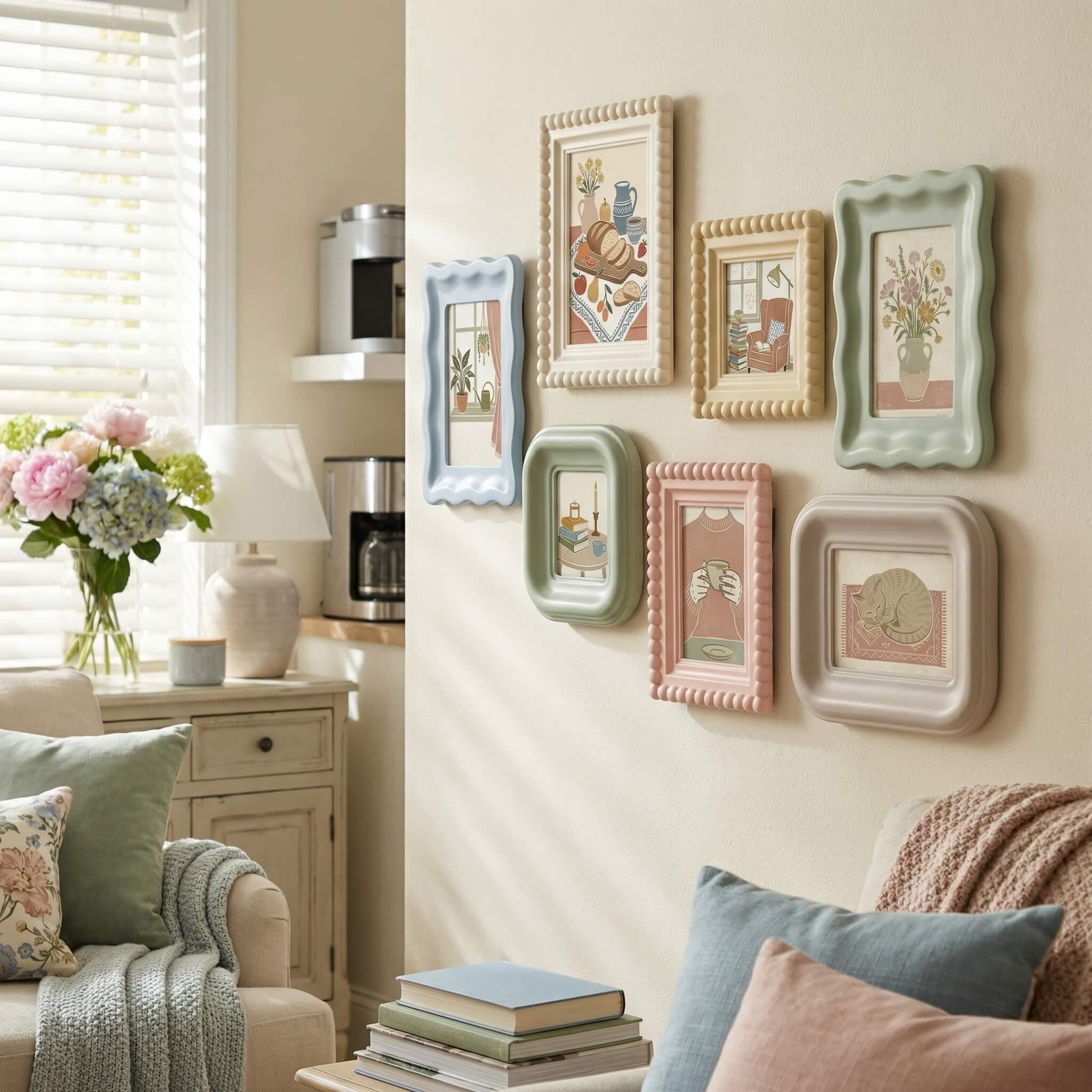 Vintage Pastel Scalloped Bobble Picture Frames Set, Mixed Shape and ...