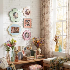 Irregular Picture Frame Set (4x4/4x6) Wooden dual-tone rounded-corner frames, perfect for gallery walls, desk displays and living room