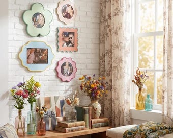 Irregular Picture Frame Set (4x4/4x6) Wooden dual-tone rounded-corner frames, perfect for gallery walls, desk displays and living room