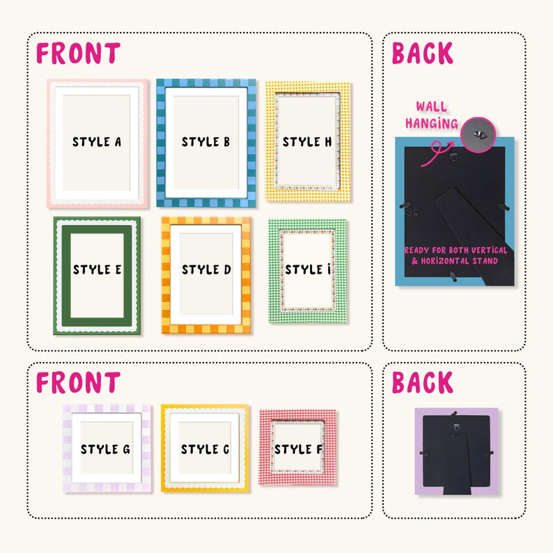 Colorful Gingham Gallery Wall Picture Frame Set, Eclectic Pastel Checkered Photo Frames for Cottagecore Home Decor(4x4, 4x6, 5x7 Single/Set) image 7