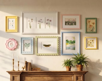Colorful Scalloped | Beaded Picture Frames, Cottagecore Gallery Wall Set, Pastel Frames for 4x4/4x6/5x7/8x10 Photos, Boho Home Decor Gift