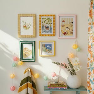 Colorful Gingham Gallery Wall Picture Frame Set, Eclectic Pastel Checkered Photo Frames for Cottagecore Home Decor(4x4, 4x6, 5x7 Single/Set) image 6
