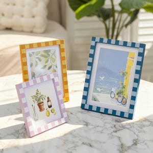 Colorful Gingham Gallery Wall Picture Frame Set, Eclectic Pastel Checkered Photo Frames for Cottagecore Home Decor(4x4, 4x6, 5x7 Single/Set) image 11