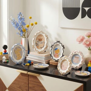 Marco de fotos vintage con ondas, marco decorativo, 4 x 4 o 4 x 6, regalo para decoración del hogar