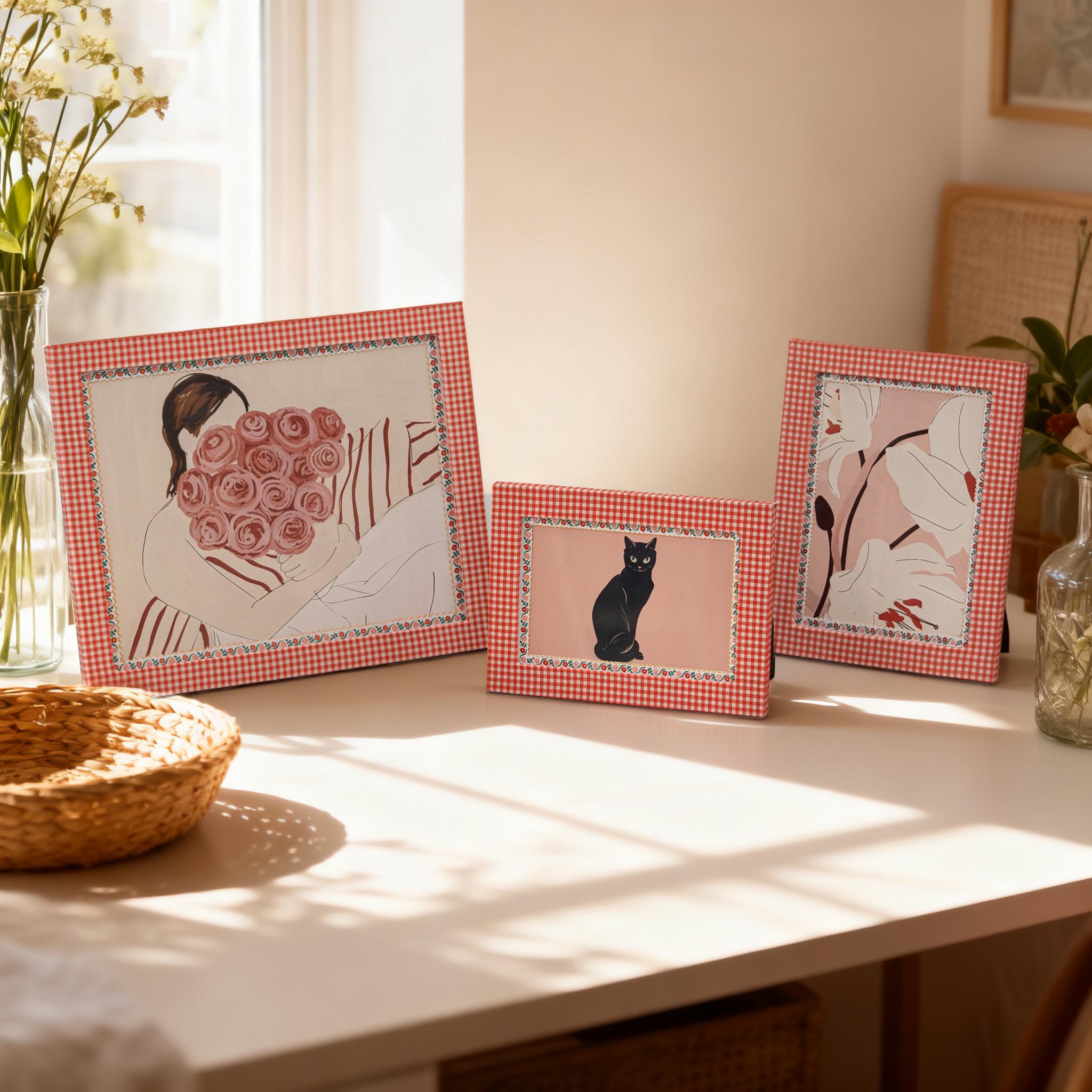 Retro Gingham Gallery Wall Photo Frame Set With Cute Mix & Match Decor ...