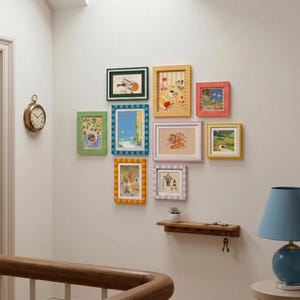 Colorful Gingham Gallery Wall Picture Frame Set, Eclectic Pastel Checkered Photo Frames for Cottagecore Home Decor(4x4, 4x6, 5x7 Single/Set) image 2