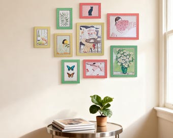 Retro Gingham Gallery Wall Photo Frame Set with Cute Mix & Match Decor Frames for Assorted Sizes Patterns for Wall Display