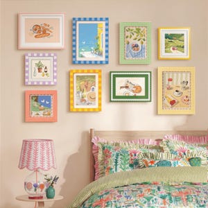 Bunter Holz Bilderrahmen - Gingham / Streifen Bilderrahmen ， Süßes Cottagecore Illustration Dekor für Tabletop & Wandgalerie (4x4, 4x6, 5x7)