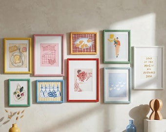 Colorful Beaded Gallery Wall Picture Frame Set, 8x10 Multi Color Wall Hanging & Tabletop, Funky Eclectic Retro Photo Frame for Home Decor