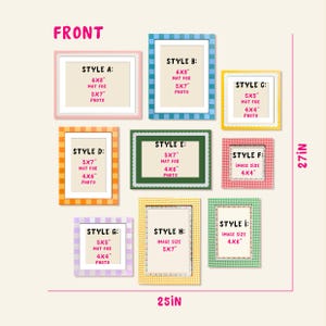 Colorful Gingham Gallery Wall Picture Frame Set, Eclectic Pastel Checkered Photo Frames for Cottagecore Home Decor(4x4, 4x6, 5x7 Single/Set) image 4