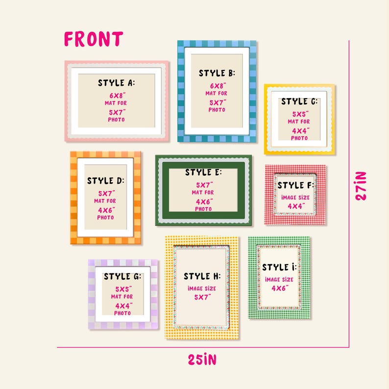 Colorful Gingham Gallery Wall Picture Frame Set, Eclectic Pastel Checkered Photo Frames for Cottagecore Home Decor(4x4, 4x6, 5x7 Single/Set) image 4