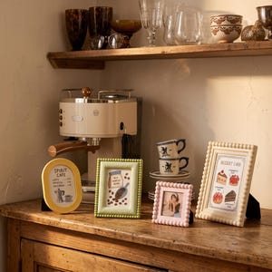 Pastel Bobbin Beaded Picture Frames, Cute Cream Yellow Pink Green Frames, Coffee Station Gallery Wall Kit, Cottagecore Tabletop Photo Frames
