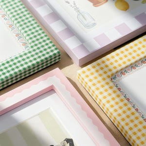 Colorful Gingham Gallery Wall Picture Frame Set, Eclectic Pastel Checkered Photo Frames for Cottagecore Home Decor(4x4, 4x6, 5x7 Single/Set) image 5