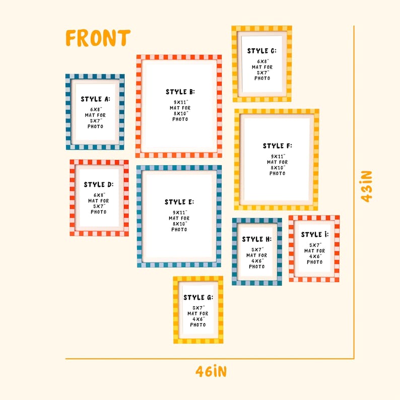 Colorful Gingham Border Picture Frame Set, Dual Tabletop | Wall Mount, Multicolor And Size Checkered Photo Frames for Home & Holiday Decor image 4