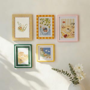 Colorful Gingham Gallery Wall Picture Frame Set, Eclectic Pastel Checkered Photo Frames for Cottagecore Home Decor(4x4, 4x6, 5x7 Single/Set) image 9