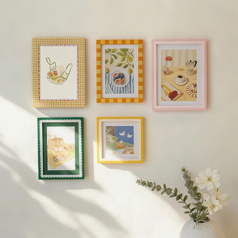 Colorful Gingham Gallery Wall Picture Frame Set, Eclectic Pastel Checkered Photo Frames for Cottagecore Home Decor(4x4, 4x6, 5x7 Single/Set) image 9