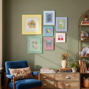 FSC Holzbilderrahmen | Lebendige Farbe Galeriewand-Set | Verspieltes Retro Dekor | Hängefertiges Geschenk
