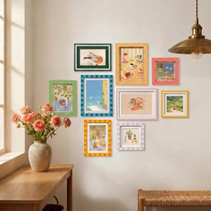 Colorful Gingham Gallery Wall Picture Frame Set, Eclectic Pastel Checkered Photo Frames for Cottagecore Home Decor(4x4, 4x6, 5x7 Single/Set) image 13