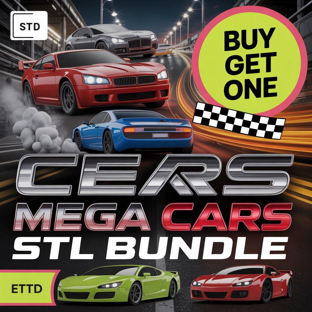 Mega Cars STL Bundle 3D Printable Car Models Instant Download STL
