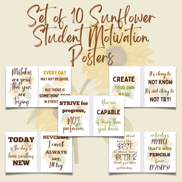 Sunflower Student Motivation Posters; Teacher Digital Prints; Back to School; Classroom Decor