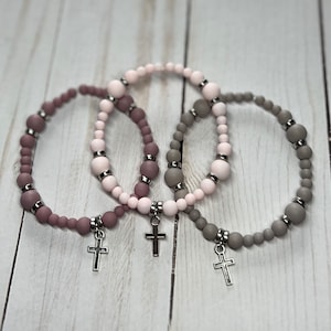 Christian Stretch Bracelet with Silver Cross Charm: Faith Jewelry
