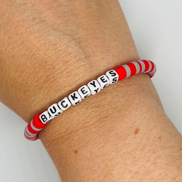Ohio State Buckeyes Beaded Stretch Bracelet, Adult and Kids Sizes, College Jewelry