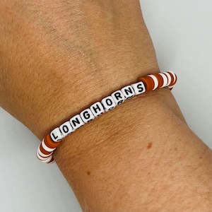 Texas Longhorns Beaded Stretch Bracelet, Burnt Orange, Adult and Kids Sizes, UT Austin, College Jewelry