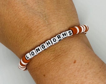 Texas Longhorns Beaded Bracelet: Burnt Orange College Jewelry