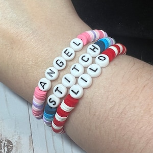 Lilo and Stitch Heishi Bead Stretch Bracelet, Disney-Inspired, Stitch and Angel, Kids and Adult Sizes, Friendship Bracelets