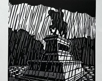 Handmade - Orleans Rain - Artwork linocut