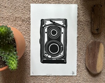 Handmade - Graflex Camera Art - Artwork Linocut