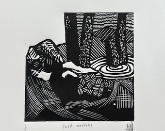 handmade - Forest Scribbles - linocut artwork