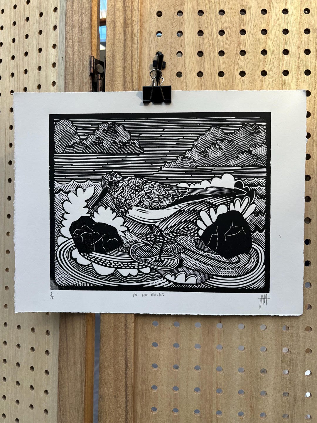 Handmade - in the Rocks - Artwork Linocut - Etsy