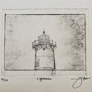 Handmade - Lighthouse - etching artwork