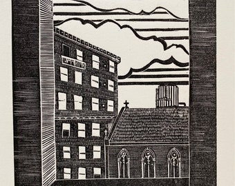 Handmade - Apartment Window - wood engraving artwork