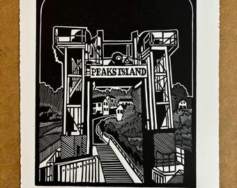 Handmade - Welcome - Artwork Linocut - Peaks Island