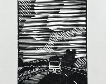 handmade - High Desert Sky - linocut artwork