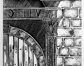 Handmade - Roman Door - wood engraving artwork