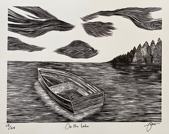Handmade - On the Lake - wood engraving artwork