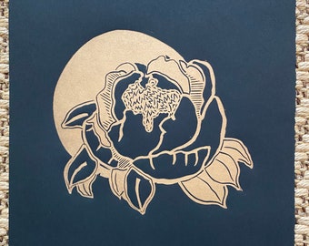 Handmade - Peony - linocut artwork