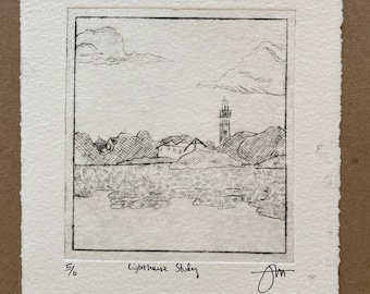 Original Etching Lighthouse Study – Cape May Coastal Nautical Art (Relief Print)