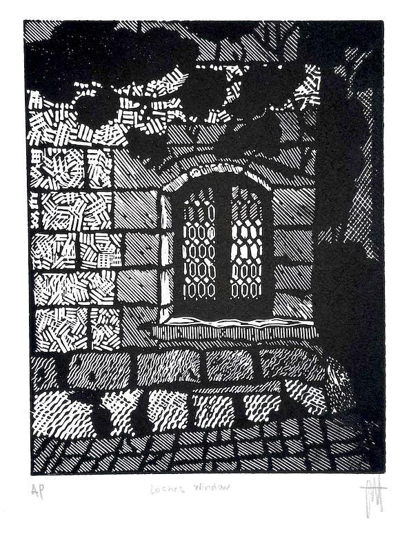 Linocut Window Arch Window Linocut Print – Handmade Black and White Architectural Art ...
