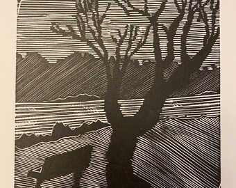 Handmade - Morning Walk - Wood Engraving Artwork