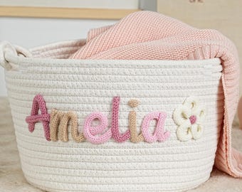 Cesta personalizada hecha a mano, cesta de regalo para bebé hecha a mano, regalo para bebé, regalo personalizado para guardería, regalo para baby shower, cesta de almacenamiento, organizador de juguetes